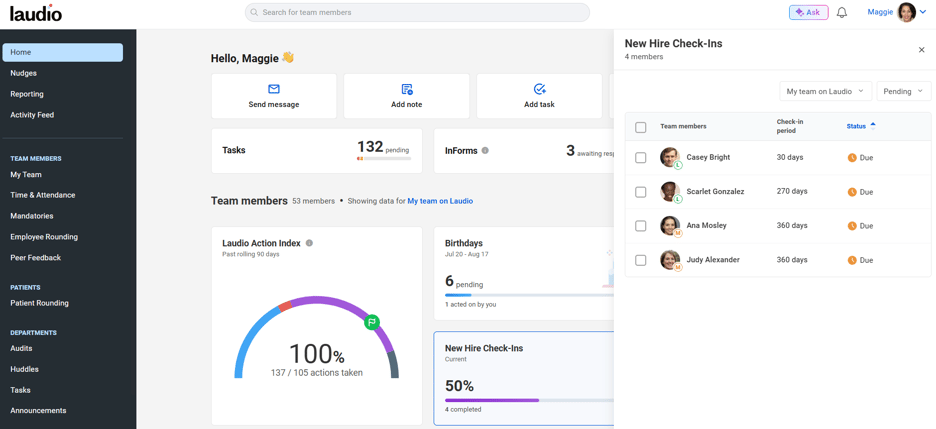 Laudios new hire check-in process